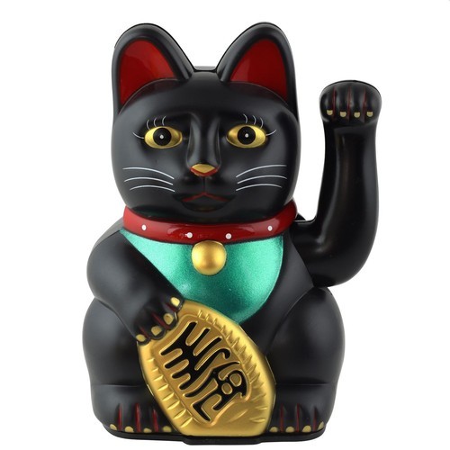 Lucky cat winch cat 13 cm black maneki neko waving cat lucky charm