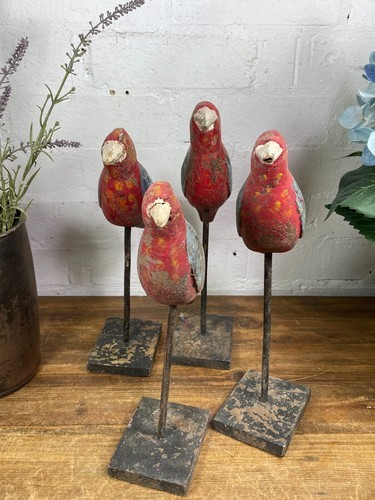 Vintage Hand Carved Painted Indian Wooden Bird Sculpture On Stand